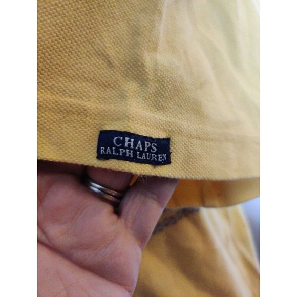 Chaps Ralph Lauren Polo Shirt Mens  Yellowy Gold w Blue Floral Chest Band Size L - Picture 2 of 6
